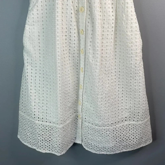 J. CREW Eyelet Midi Dress White Button-Front Cotton Lined Coquette Preppy 0P - Picture 4 of 12